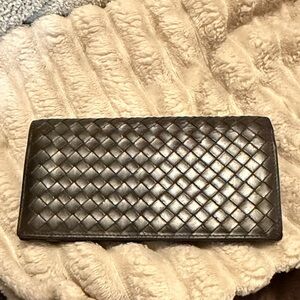 Bottega Veneta Woven Leather Long Wallet - Dark Brown